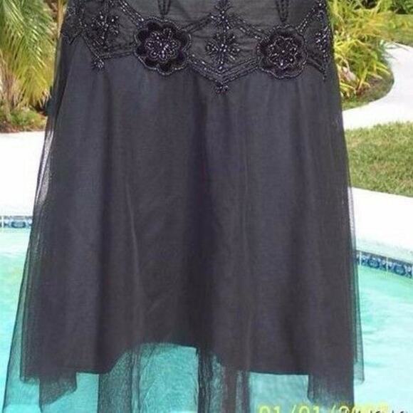 Cache Luxe Black Mesh Layer Bead Embellished New Event Office Skirt NWT $158 - Picture 4 of 6
